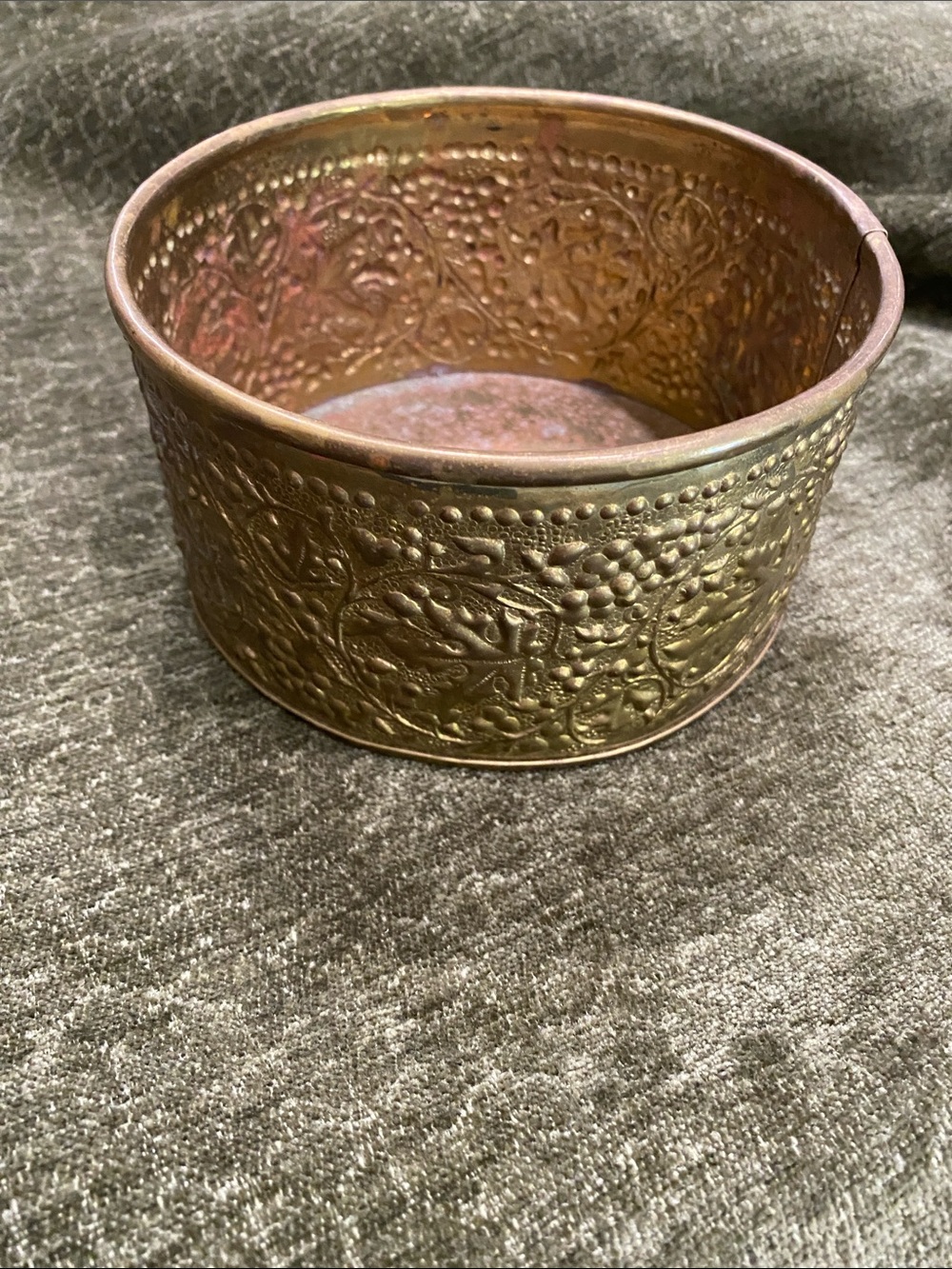 Embossed Brass Decorative Bowl with Floral Motif